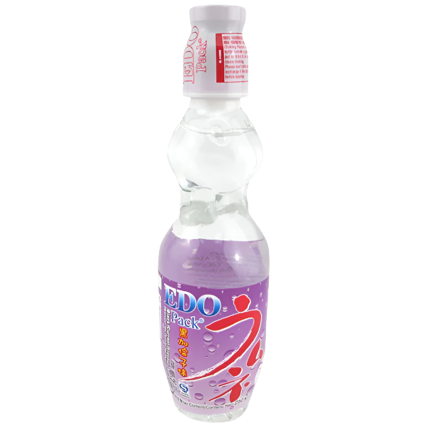 Bottle of Edo Blackcurrant soda water on a clear background