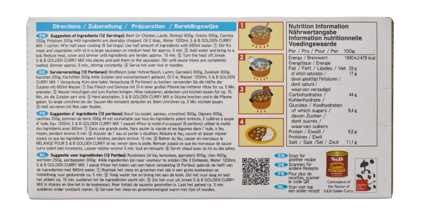 S And B Golden Curry Instructions