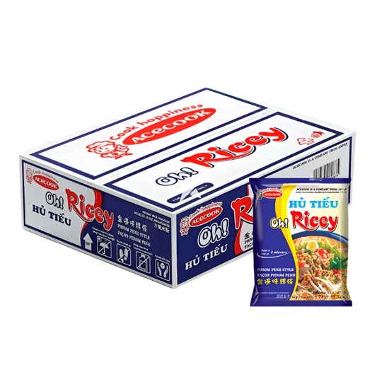 Box and single packet of Oh! Ricey noodles Phom Penh Style