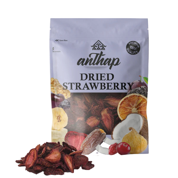 100% Natural Dried Strawberry (No Sugar No Additives) is dried from the fruits grown in the season in Turkey. All Natural, additive-free, sugar-free Dried Strawberry. Healthy snack without preservatives and additives. It has nice smelling strawberry aroma.