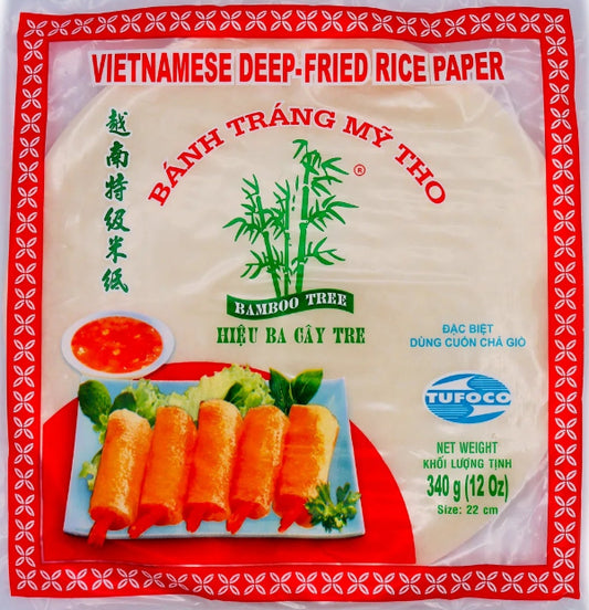 Packaged Vietnamese deep-fried rice paper with brand logo 