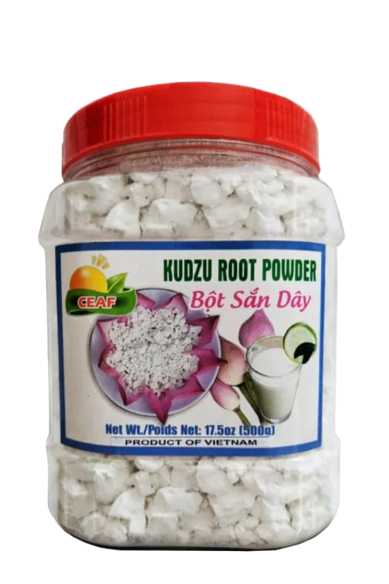 Jar of Kudzu Root Powder with a red lid on a white background