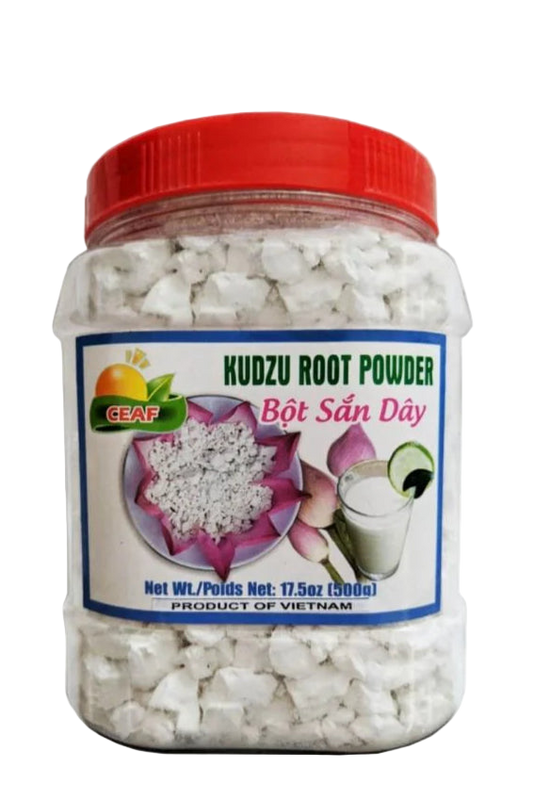 Jar of Kudzu Root Powder with a red lid on a white background