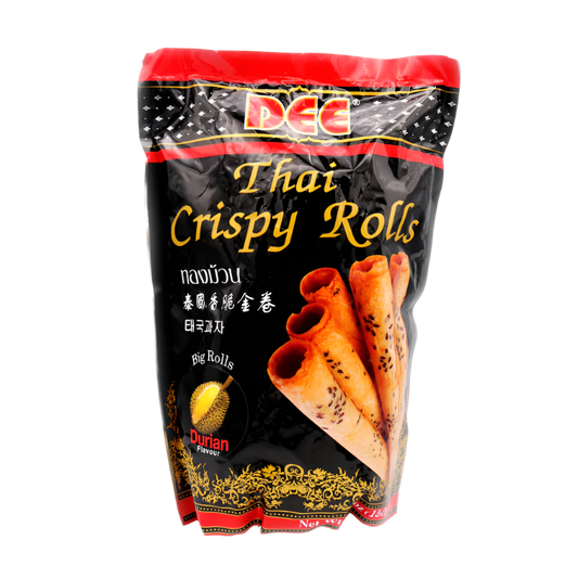 Packaged Thai Crispy Rolls with DEE branding on a Clear background