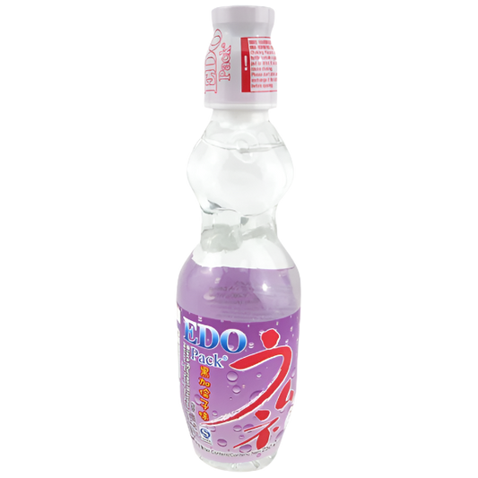 Bottle of Edo Blackcurrant soda water on a clear background