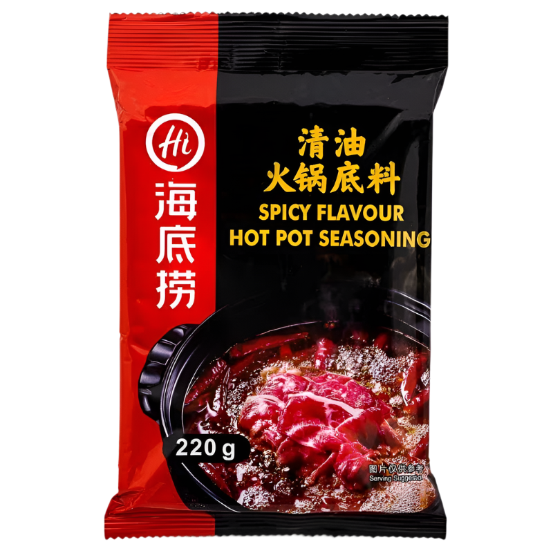 Spicy flavour hot pot seasoning package with red and black design