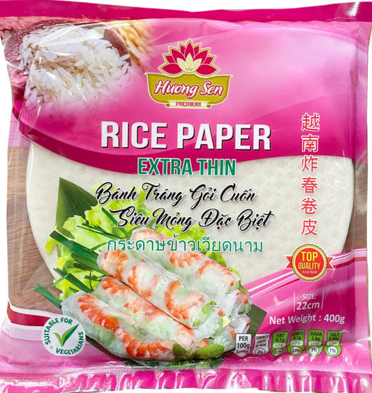 Package of Huong Sen rice paper with images of rice paper rolls