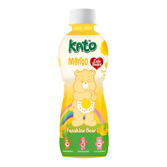 Kato Mango Care Bears juice bottle with a bear character on a clear background