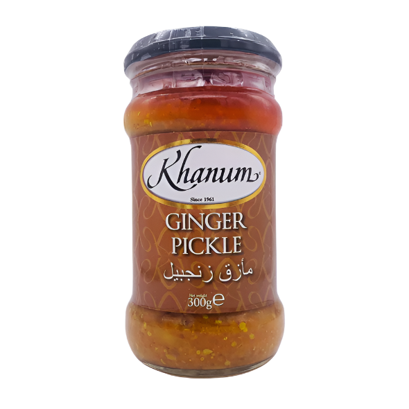 Jar of Khanum Ginger Pickle on a white background