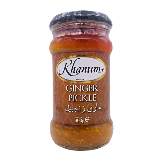 Jar of Khanum Ginger Pickle on a white background