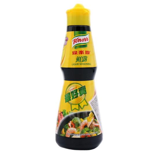 Knorr liquid seasoning bottle with yellow cap and black base