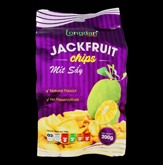 Purple package of Longdan Jackfruit chips with jackfruit illustration 