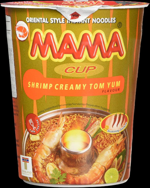 Cup of MAMA Shrimp Creamy Tom Yum flavored instant noodles 