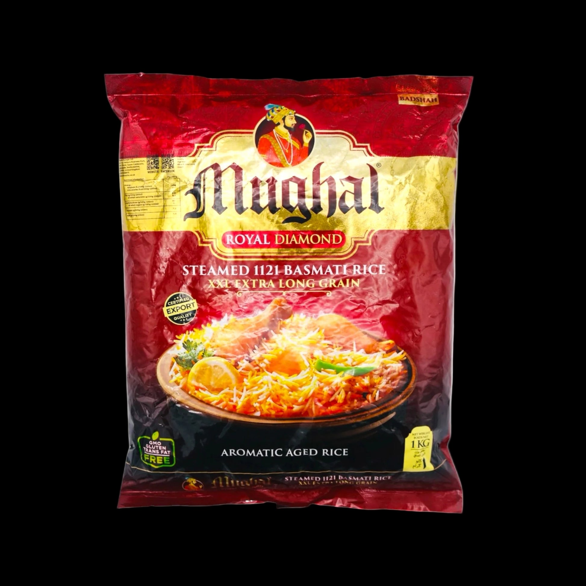 Mughal Royal Diamond rice package on a black background