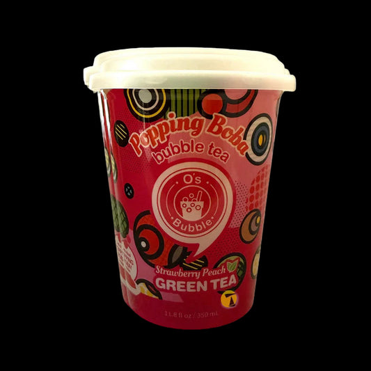 O'S BUBBLE STRAWBERRY PEACH GREEN TEA POPPING BOBA CUP 350ML