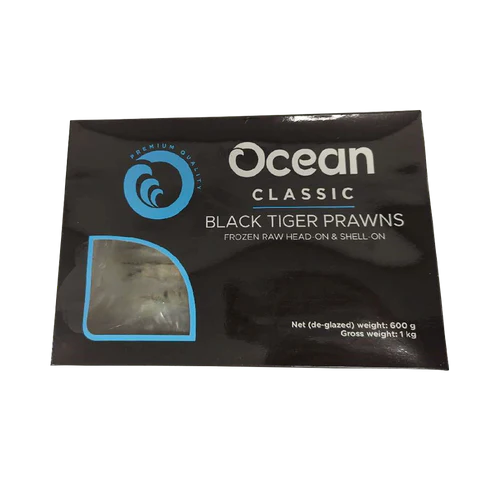 Packaging of Ocean Classic Black Tiger Prawns 