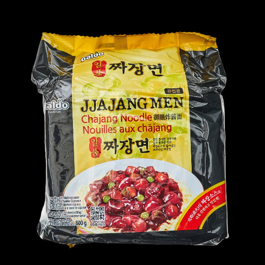 Packaging of Jjajang Men Chajang Noodle with yellow and black design