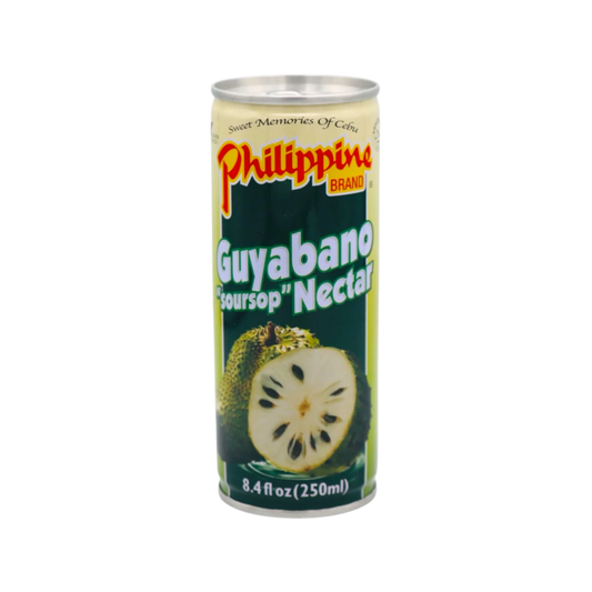 Philippine Brand Guyabano (Soursop) Juice Nectar Drink 250ml. This is a refreshing and delicious choice for those looking to quench their thirst. Made from top-quality guyabano fruit, this juice is rich in vitamins and minerals that promote overall health and wellness. Enjoy the unique tropical flavour while nourishing your body.