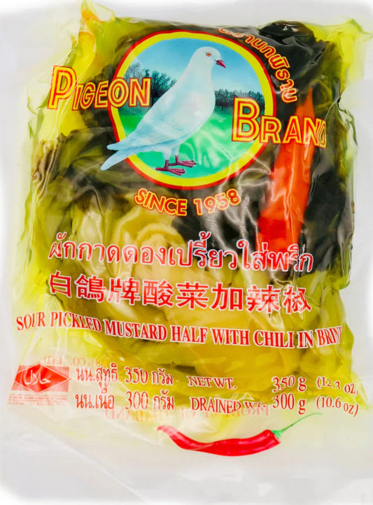 Pigeon Brand Sour Pickled Mustard Half With Chilli 350g