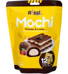 Packaging of Royal Family Mochi with a Tiramisu and cream flavour