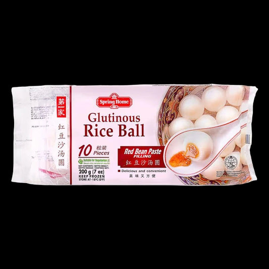 Packaging of Spring Home Glutinous Rice Ball with red bean paste filling on a blackbackground