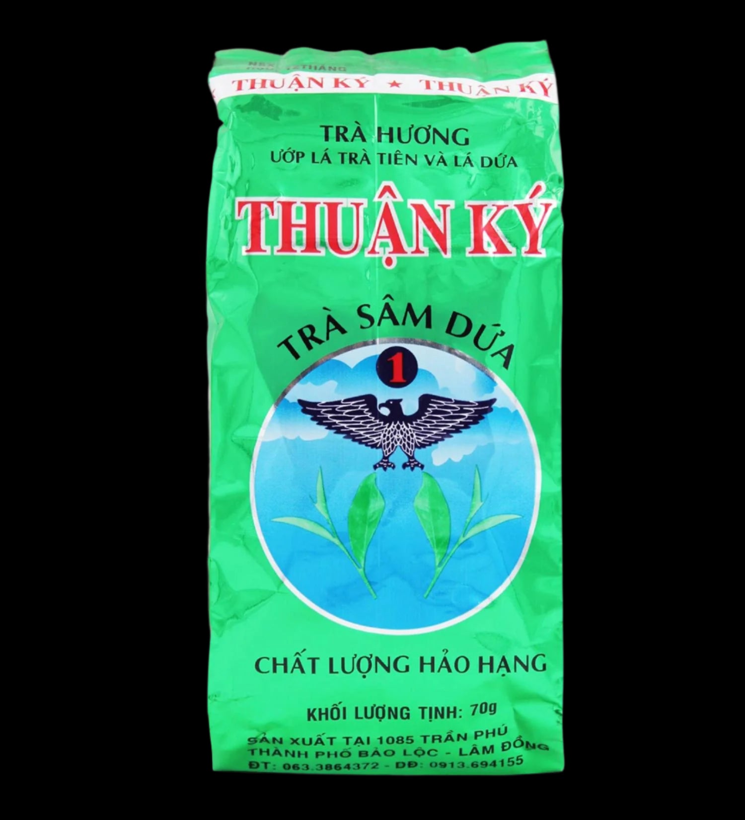 Green tea package with 'Thuận Kyle' branding 70g
