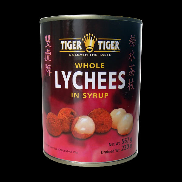 Can of Tiger Tiger whole lychees in syrup 
