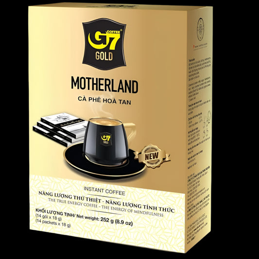 G7 Gold Motherland instant coffee packaging on a white background