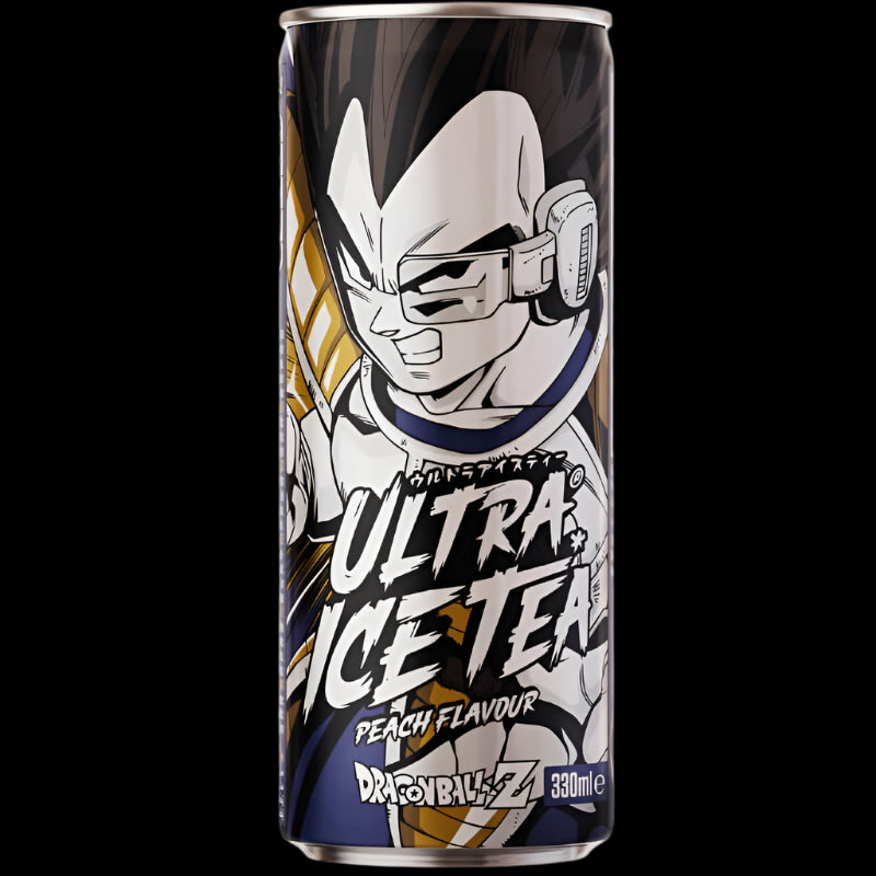 Can of Ultra Ice Tea with Dragon Ball Z character design on a clear background