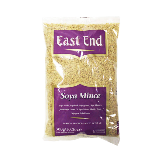 Packaged soya mince with 'East End' branding 