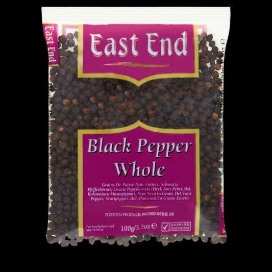 Packaging of East End Black Pepper Whole on a white background