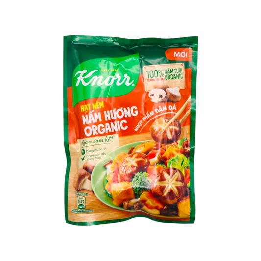 Knorr Organic seasoning packet with green and orange design on a clear background