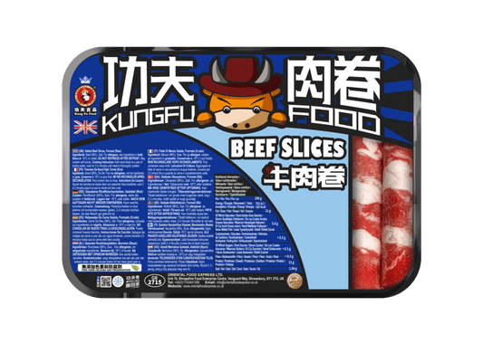 Packaged beef slices with Kungfu Food branding 