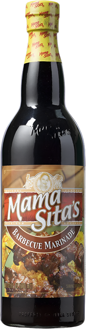 Bottle of Mama Sita's Barbecue Marinade with a colorful label.