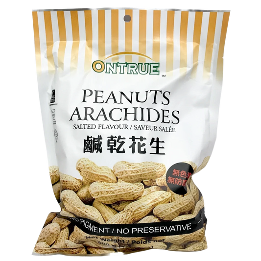 Bag of salted peanuts with 'Ontrue' branding on a white background