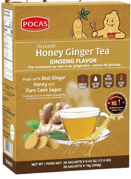 Pocas Instant Honey Ginger Tea Ginseng Flavour 20 Sachets x 18g